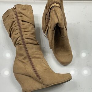 BAMBOO Tan Wedge Boots